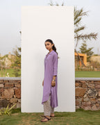 Lavender Cotton Handloom Kurta Pant Set For Women's