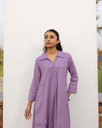Lavender Cotton Handloom Kurta Pant Set For Women's