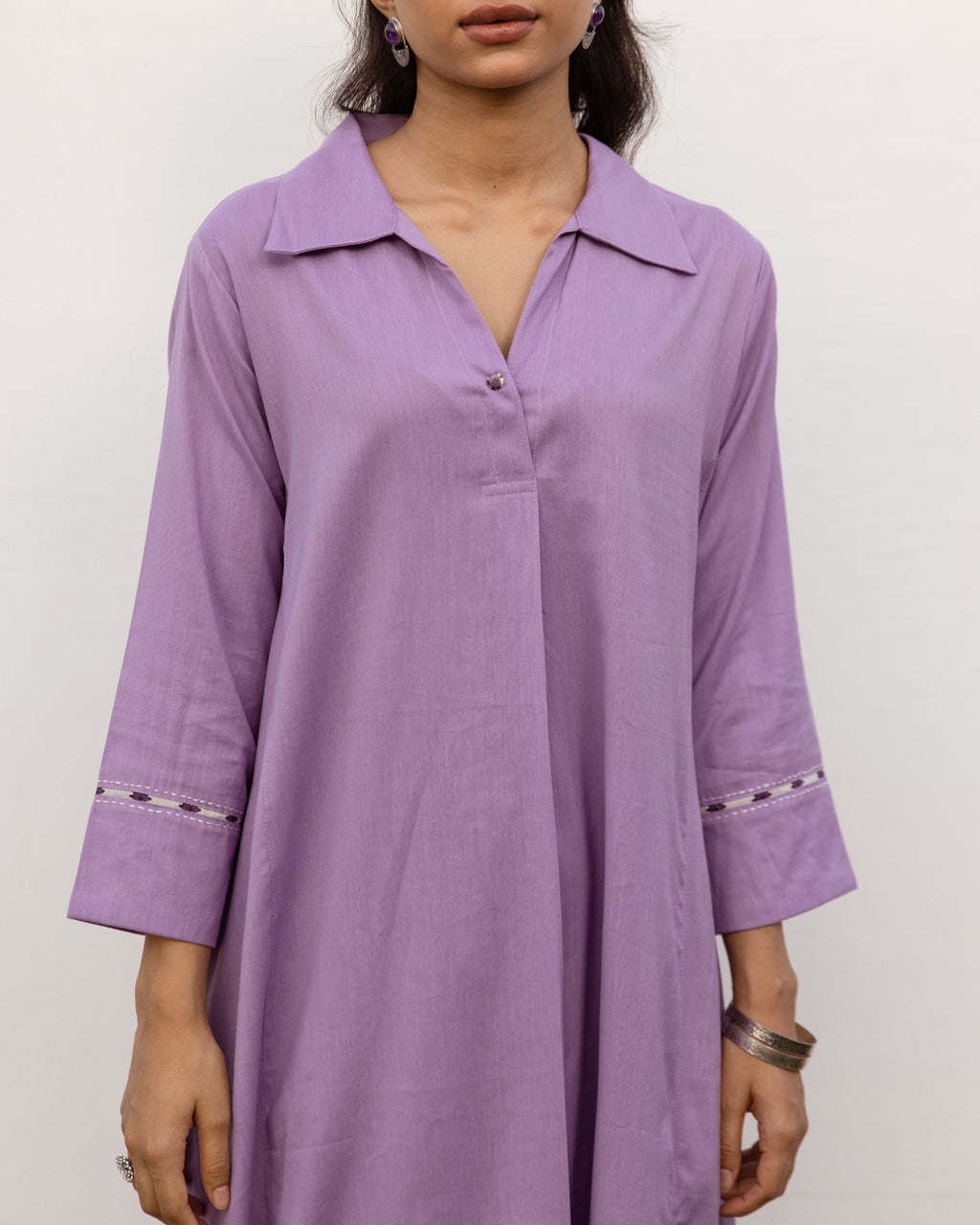 Lavender Cotton Handloom Kurta Pant Set For Women's