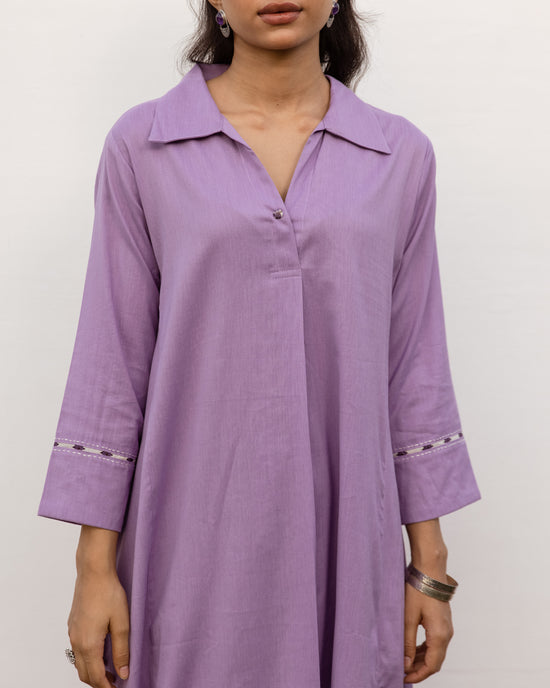 Lavendar Cotton Handloom Kurta Pant Set For Women's