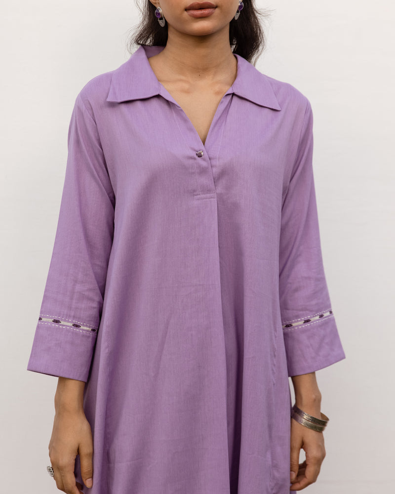 Lavendar Cotton Handloom Kurta Pant Set For Women's