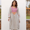 White Striped Cotton Handloom Round Neck Kurta Pant Set For Women's