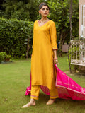 Yellow Pure Silk Chanderi Complete Suit Set For Women's