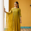 Ombre Green Mul Chanderi Complete Suit Set For Women's