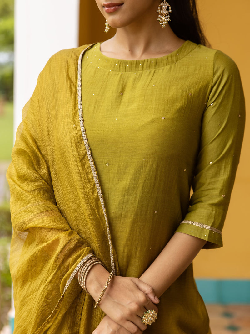 Ombre Green Mul Chanderi Complete Suit Set For Women's