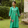 Green Linen Satin Collar Neck Kurta Pant set