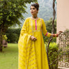 Yellow Chanderi Round Neck Complete Suit Set For Women's