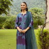 Blue Cotton Chanderi V-Neck  Complete Suit Set For Women's