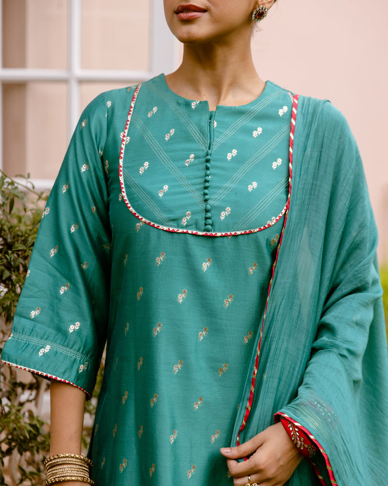 Green Pure Banarasi Chanderi Complete Suit Set For Women's
