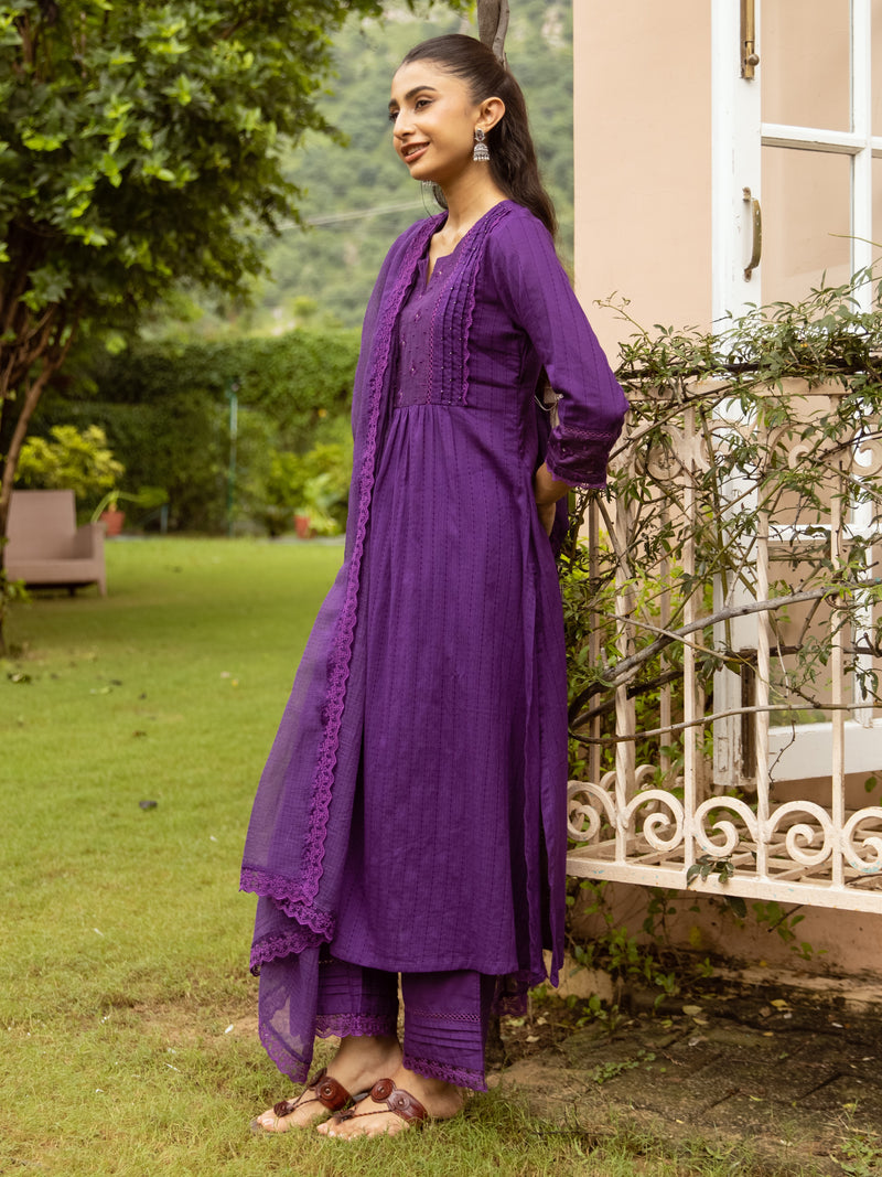 Brinjal Cotton Dobby Complete Suit Set For Women's