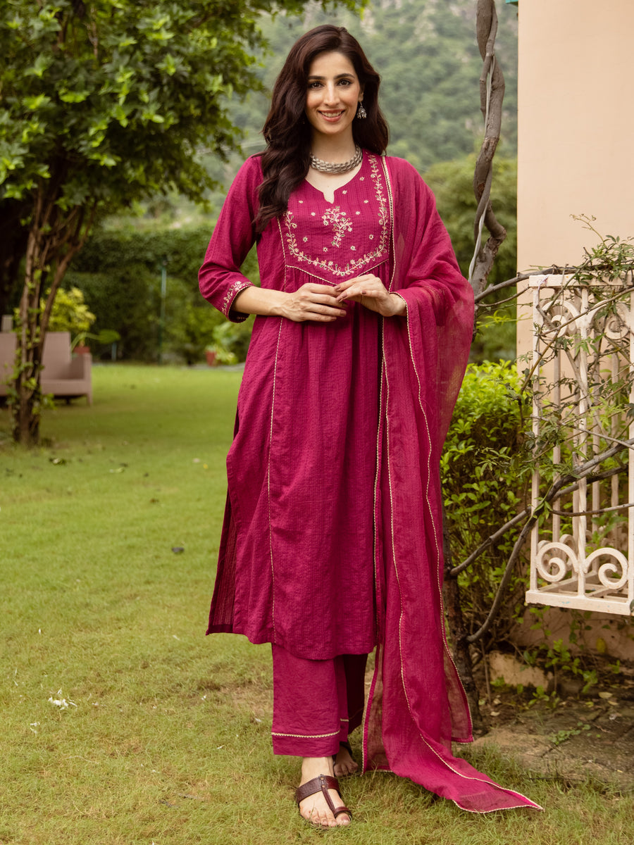 Falsa Cotton Dobby Complete Suit Set For Women's