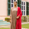Brown & Red Chanderi Complete Suit Set For Women's