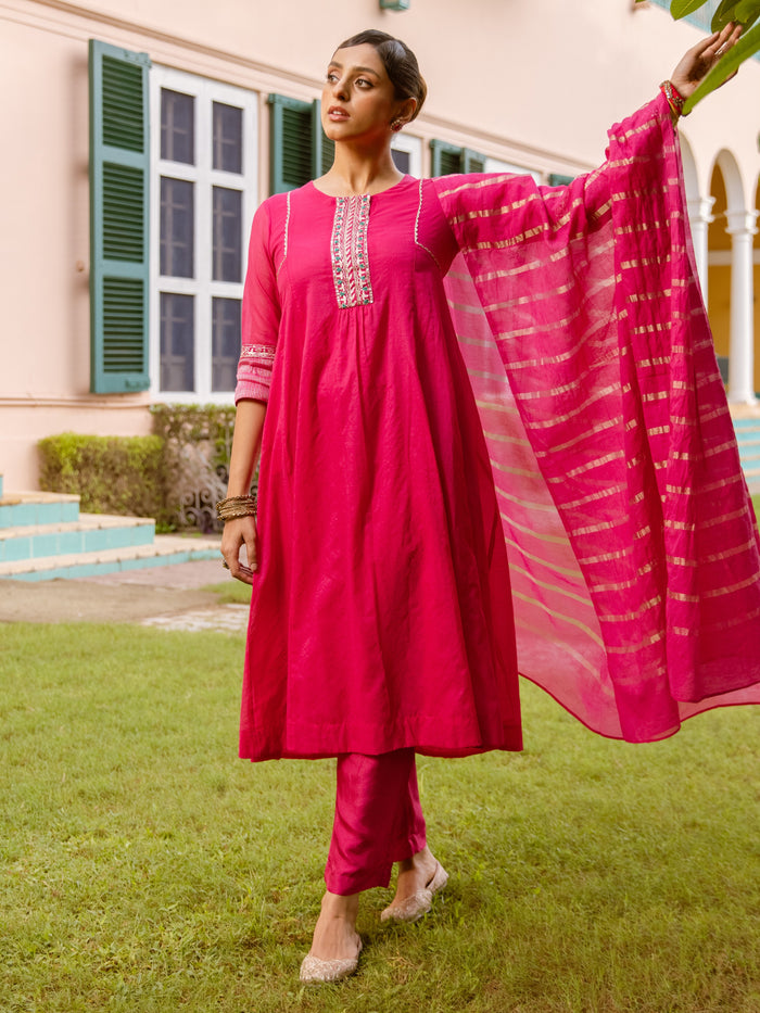 Magenta Chanderi Complete Suit Set For Women's