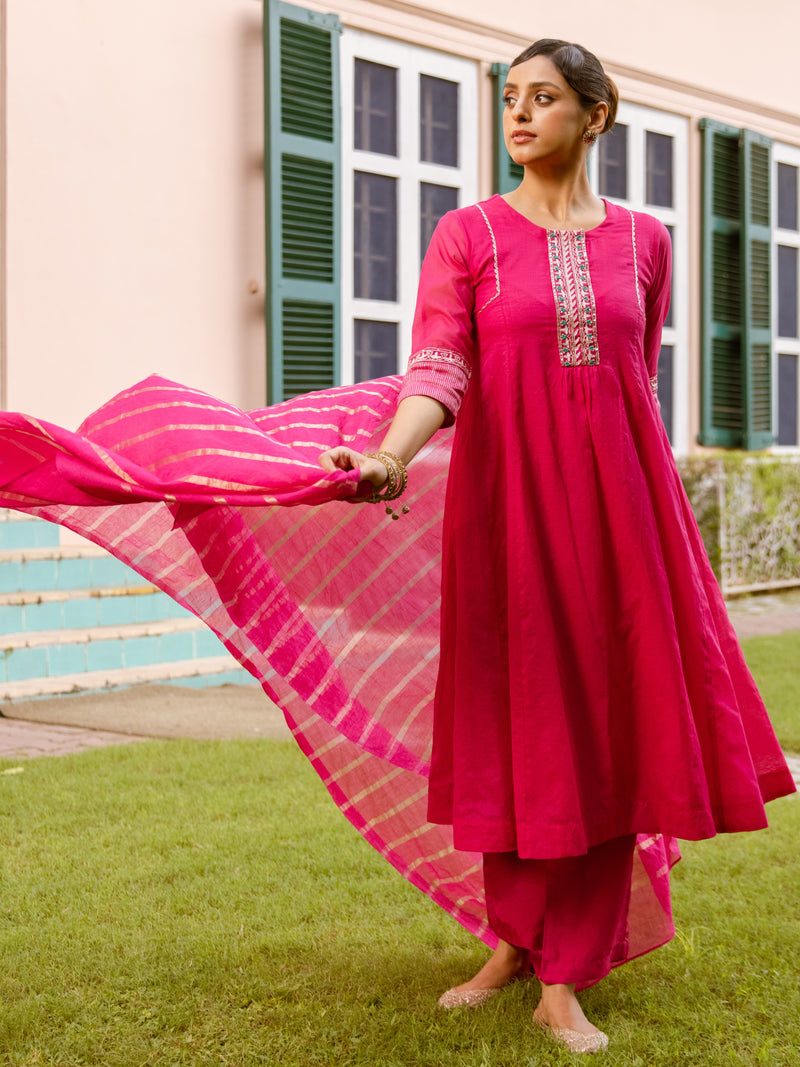 Magenta Chanderi Complete Suit Set For Women's