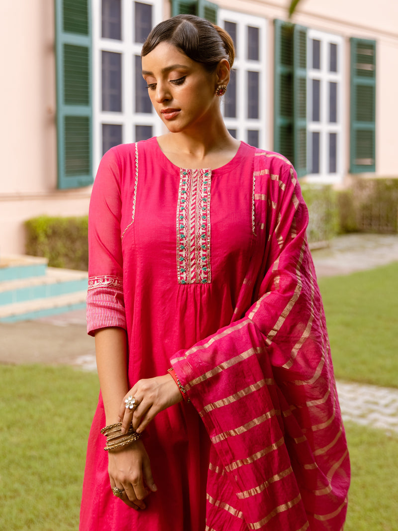 Magenta Chanderi Complete Suit Set For Women's