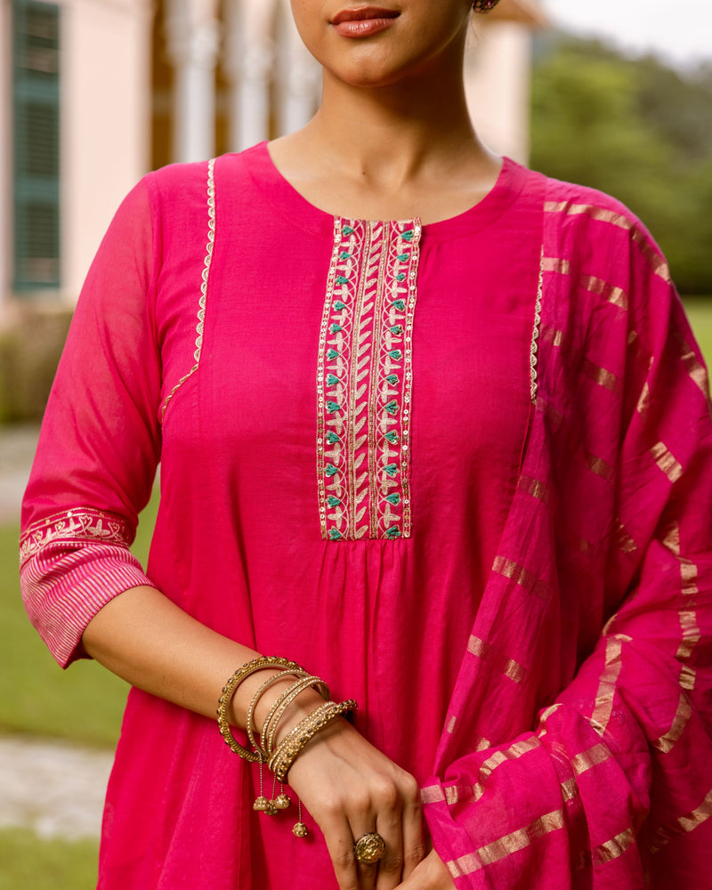Magenta Chanderi Complete Suit Set For Women's