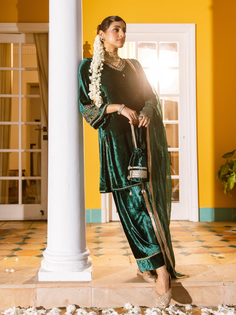 Emerald Velvet Complete Suit Set For Women's