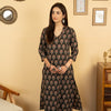 Black Colour Cotton V Neck Kantha With Block Print Kurta For Women's