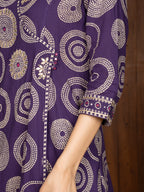 Brinjal Cotton Round Neck Kurta Pant Set For Women's