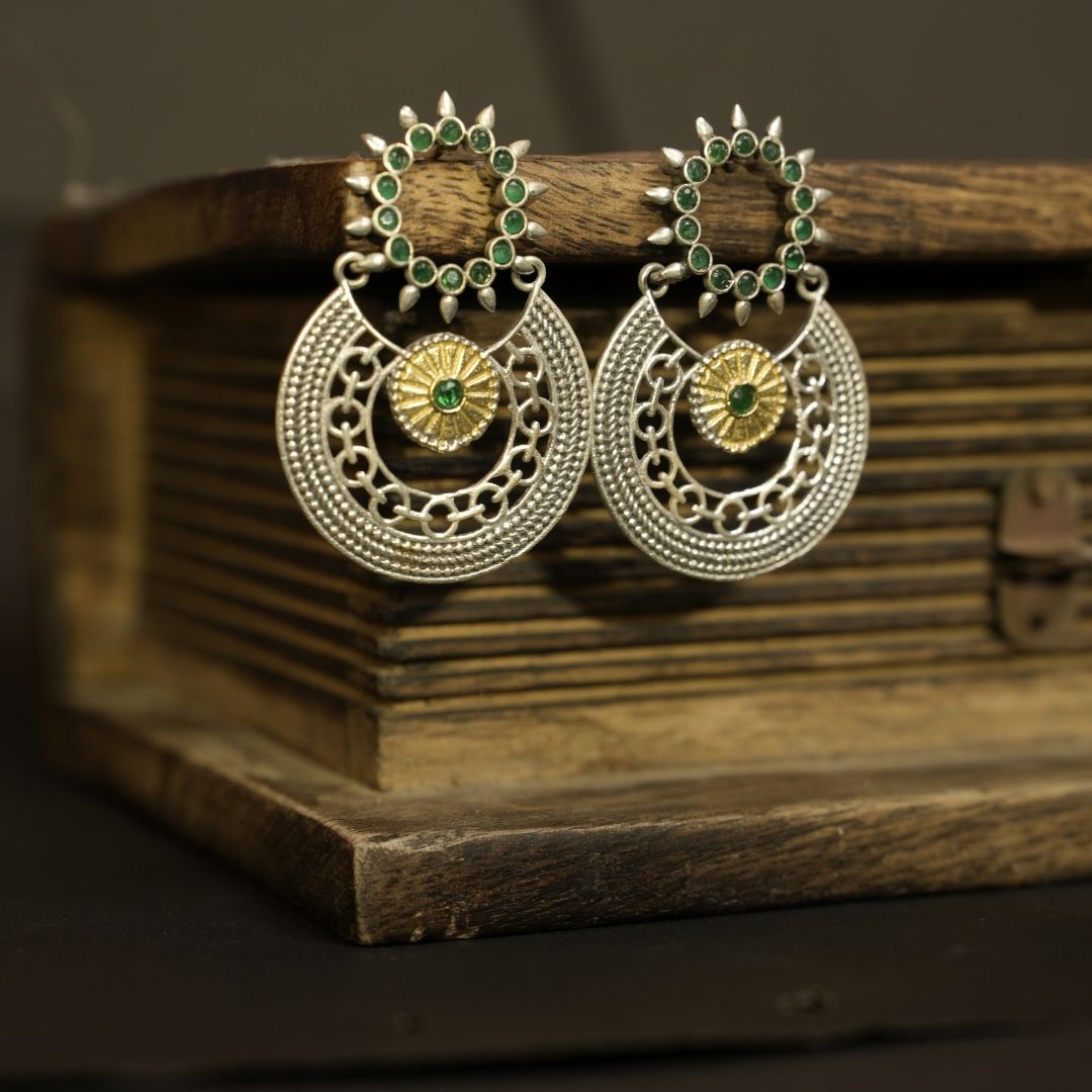 Vintage Sunburst German Silver Earrings