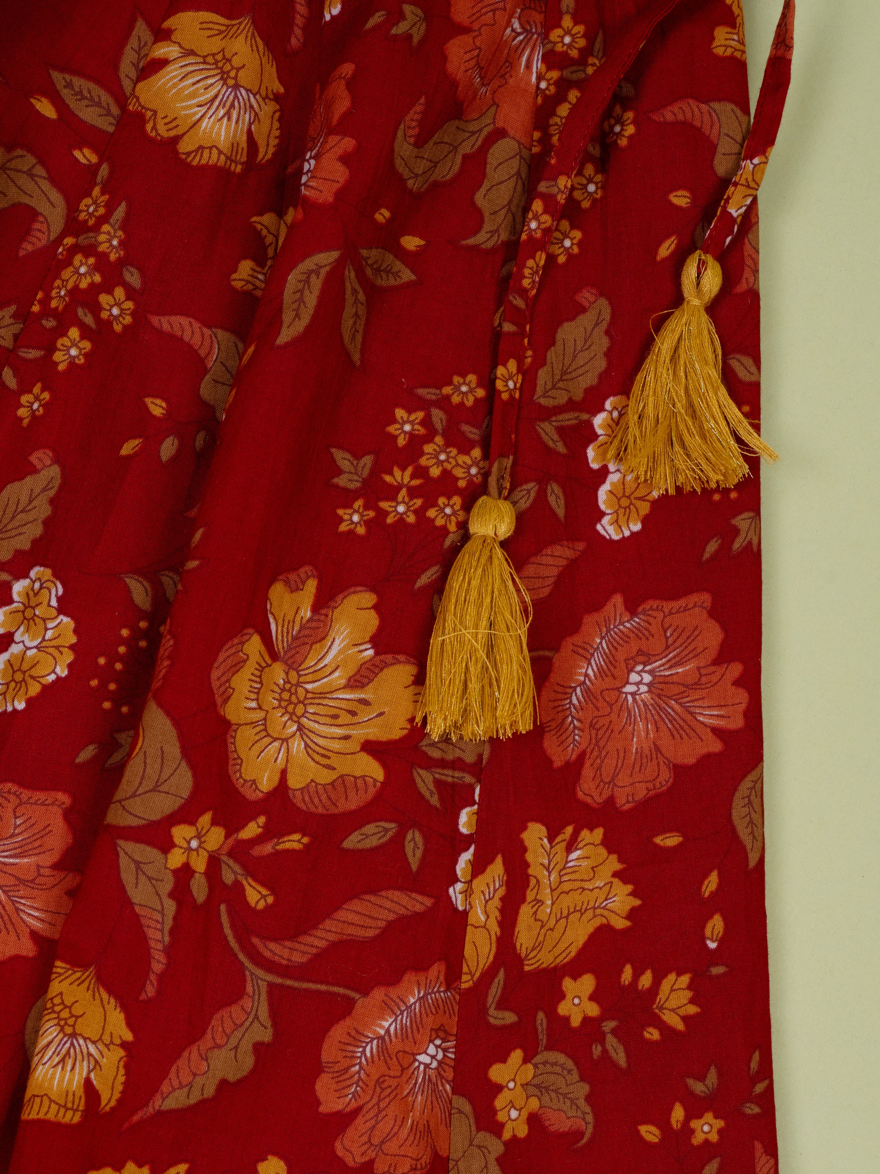 Yellow & Red Chanderi 3 pcs Lehanga Set For Girls