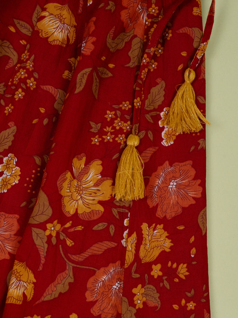 Yellow & Red Chanderi 3 pcs Lehanga Set For Girls