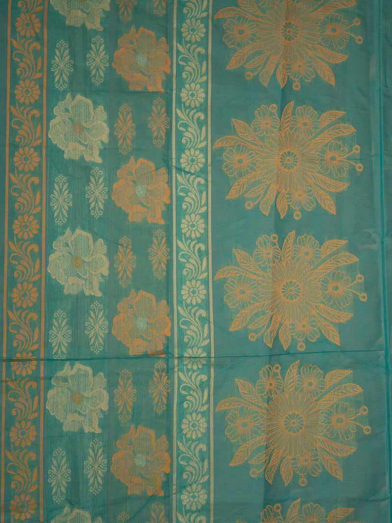 Peacock Green Colour Cotton Handloom Self Weaned Saree