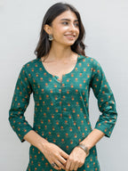 Green Cotton Printed Kurta For Women's