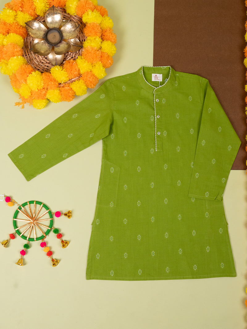 Green Cotton Handloom Boys Kurta