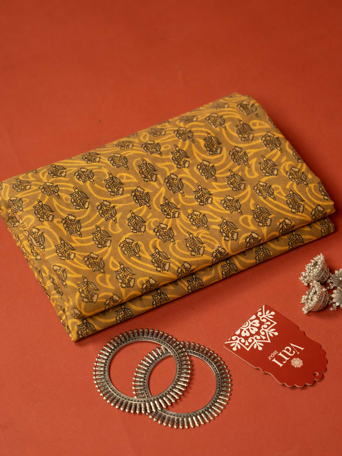 Yellow Color Cotton Block Printed Saree