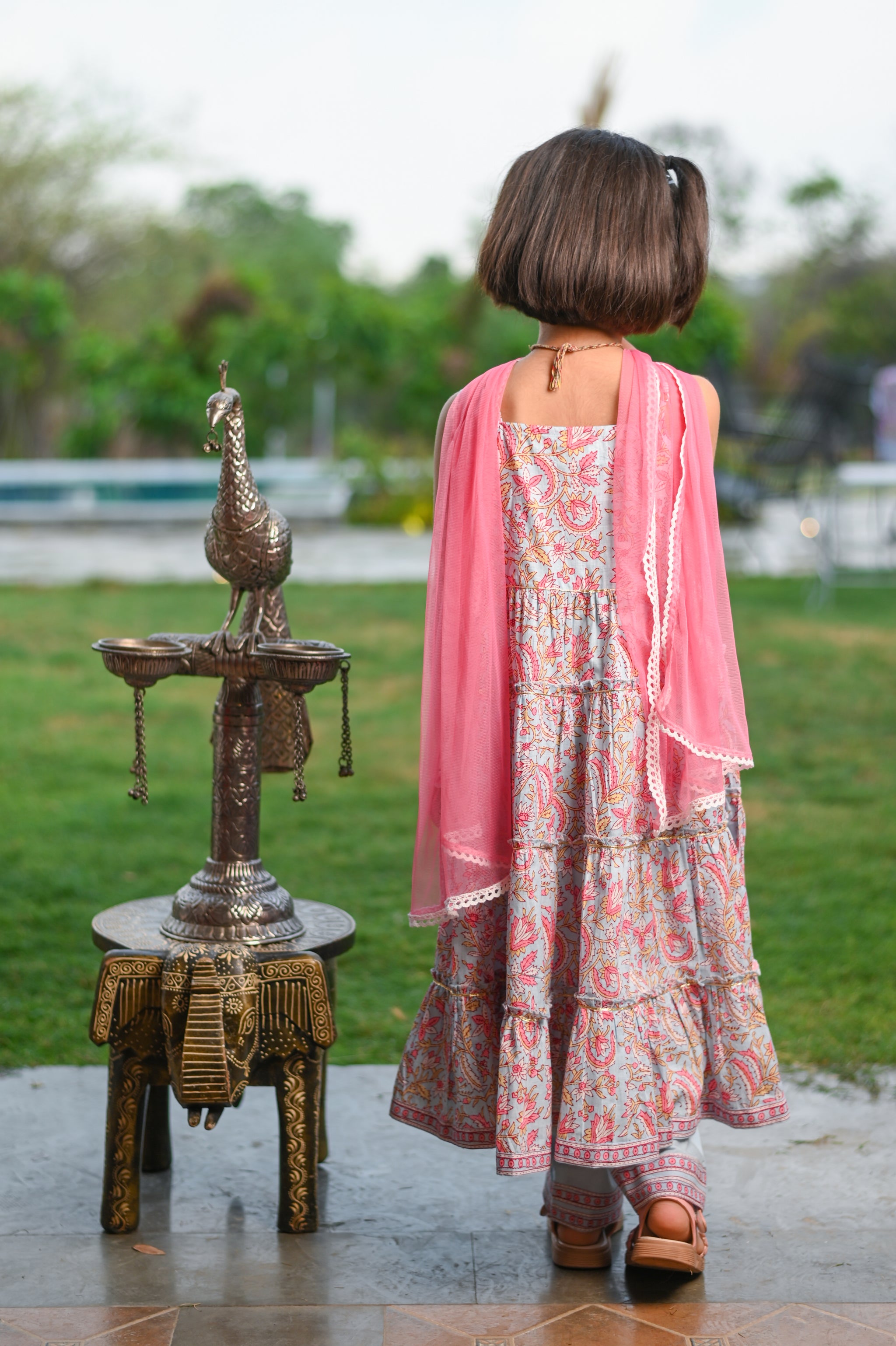 Sky Blue Kurta Pant with Baby Pink Dupatta