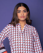 Multicolored Linen Blend Collar Abstract Print Co-Ord Set For Women's