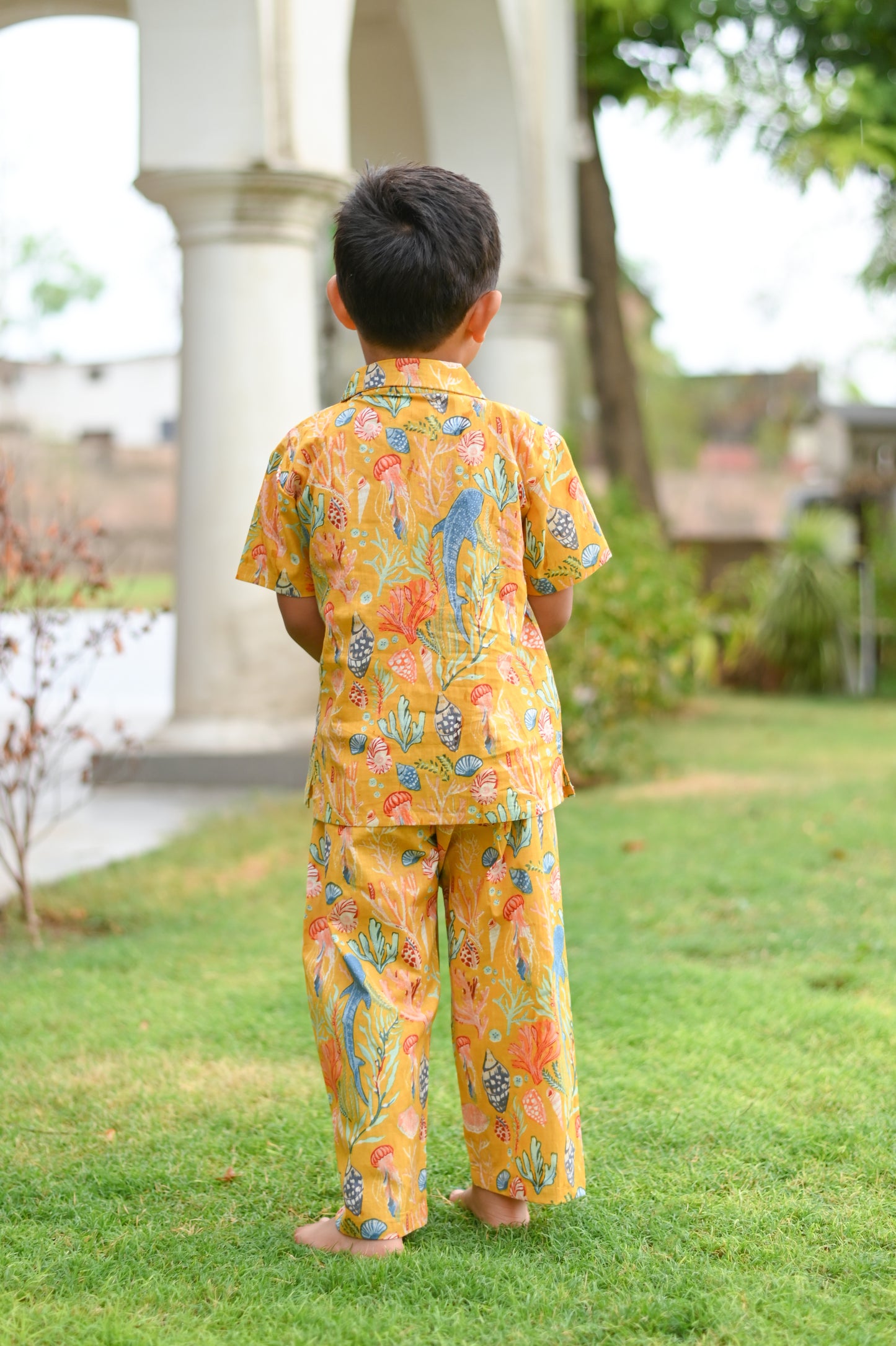 Mustard Kids Lounge Wear with Sea Print