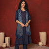 INDIGO BLUE COTTON DOBBY ROUND KURTA HIGHLIGHTED WITH HAND KATHA AND SEQUENCE WORK KURTA PANT SET
