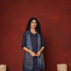INDIGO BLUE COTTON DOBBY ROUND KURTA HIGHLIGHTED WITH HAND KATHA AND SEQUENCE WORK KURTA PANT SET
