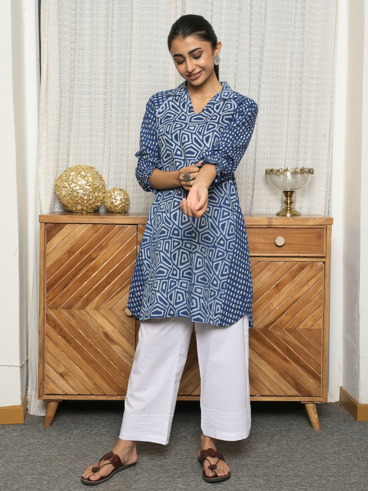 Indigo Cotton Printed Kurta For Women's