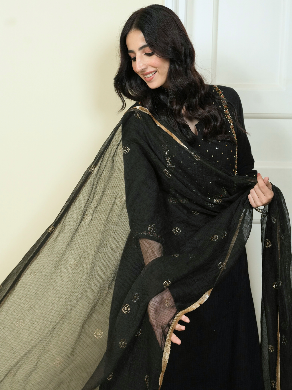 Black Kota Doria Complete Suit Set