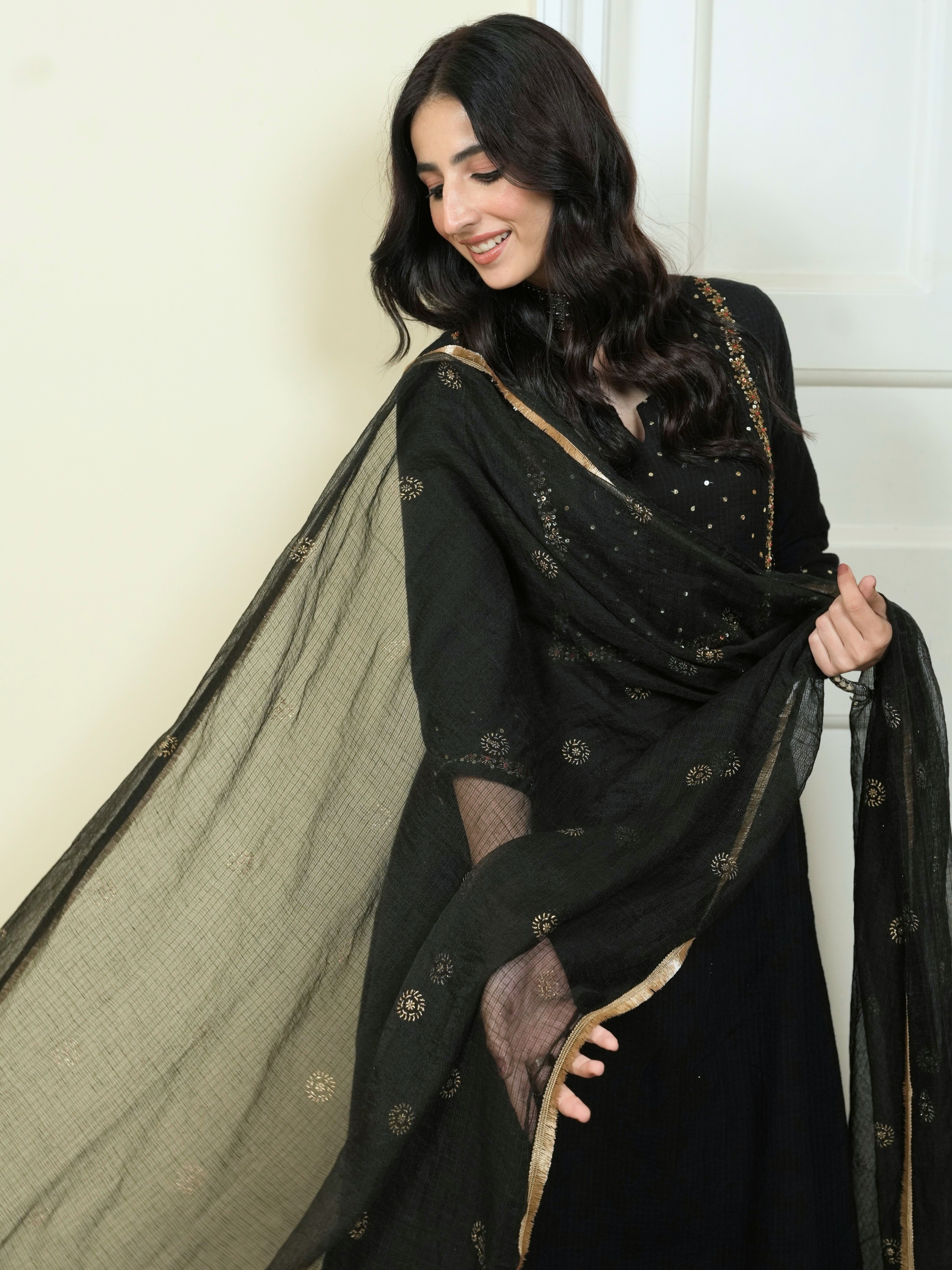 Black Kota Doria Complete Suit Set