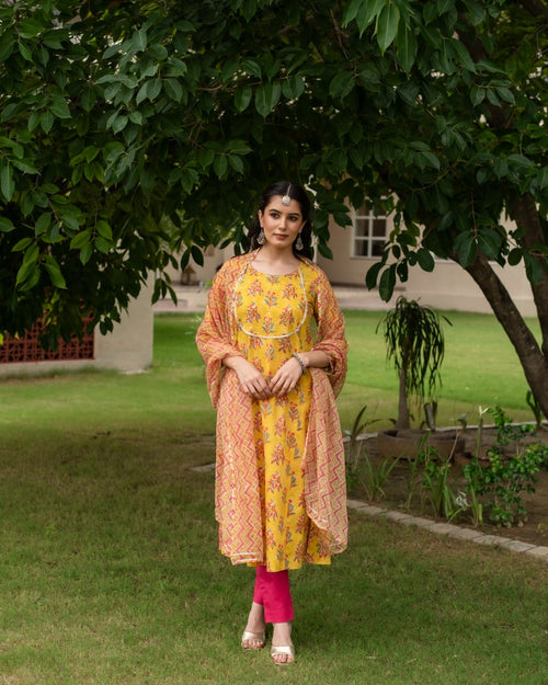 Avni Handblock Kurta With Dupatta (Pant Not Included)