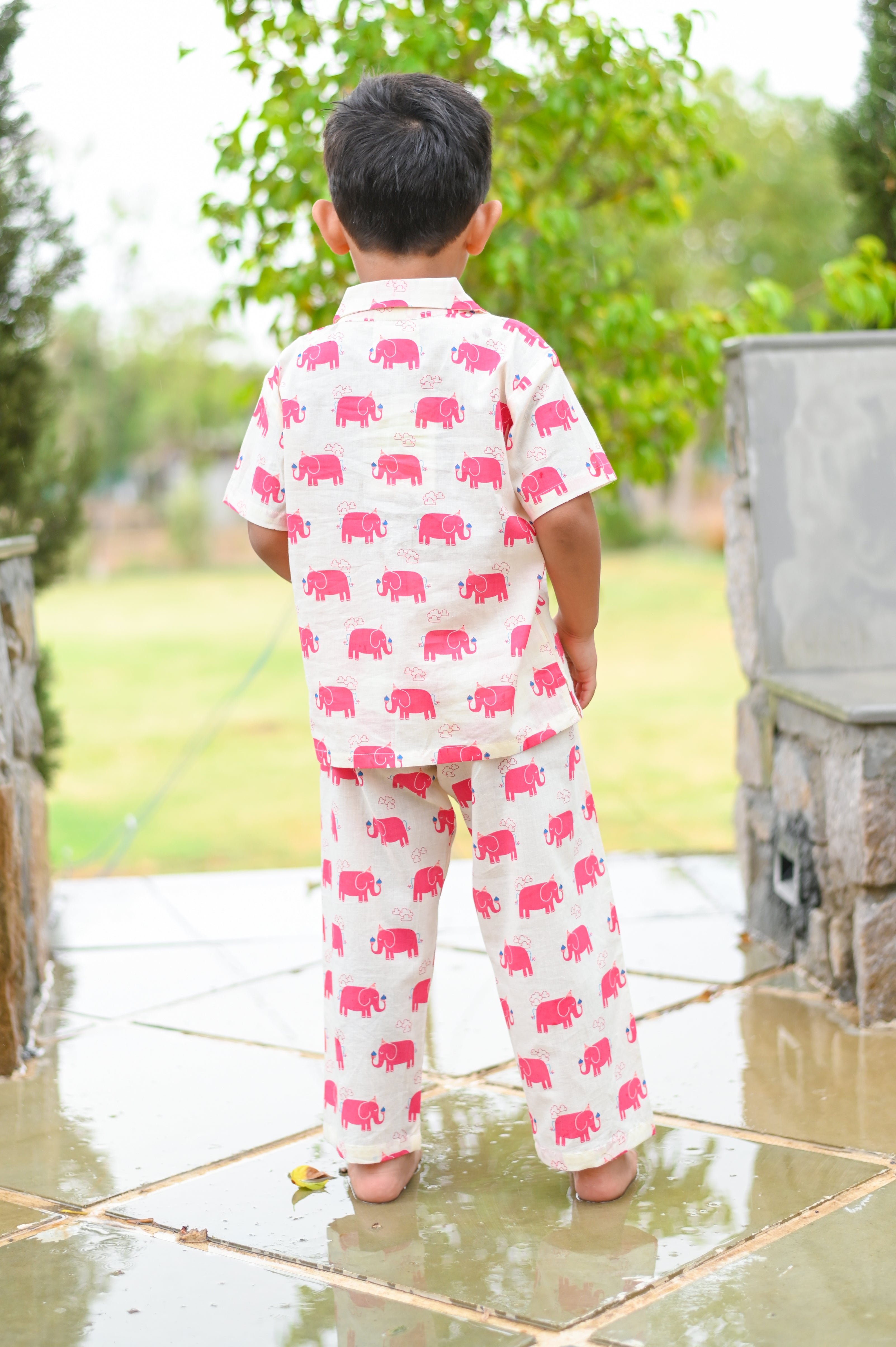 Cream Kids Lounge Wear with Elephant Print