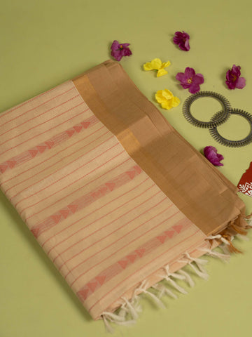 Beige Colour Cotton Handloom Self Weaned Saree