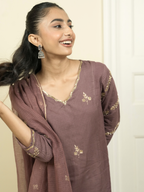 Wine Kota Doria Complete Suit Set