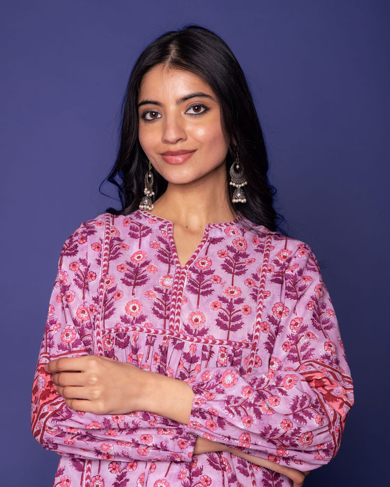 Maure Cotton Collar With V-Neck Handblock For Women's