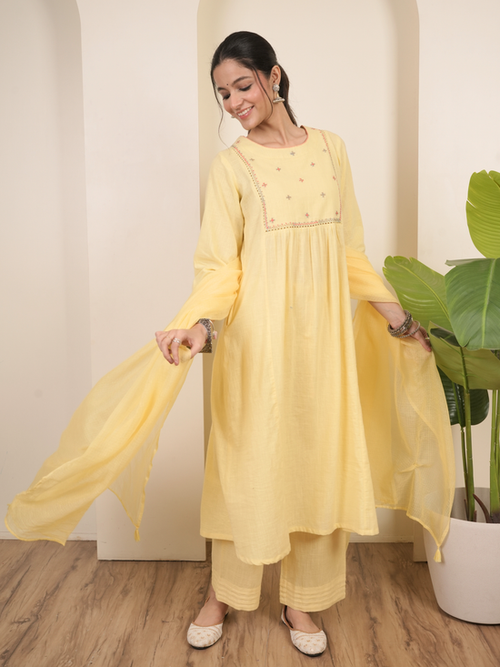 Vanilla Yellow Cotton Slub Complete Suit Set