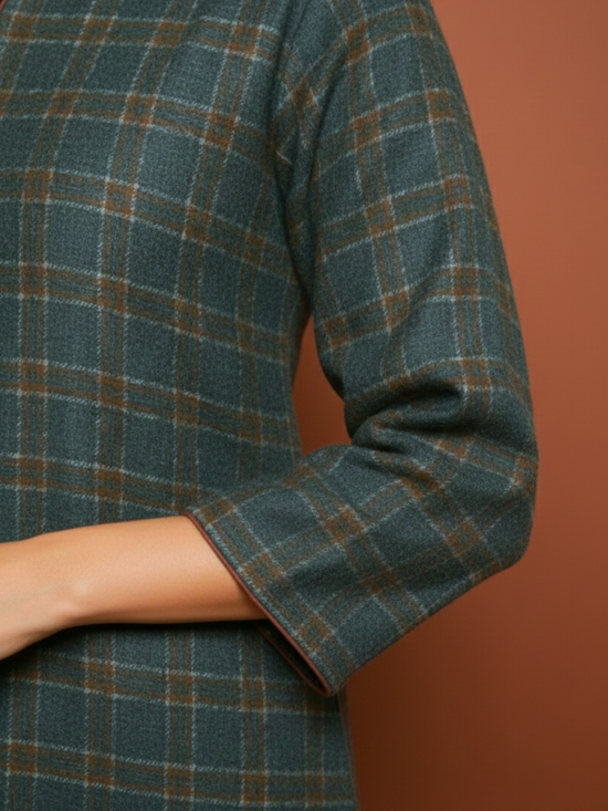 Forest Green Woolen Checkered Kurta