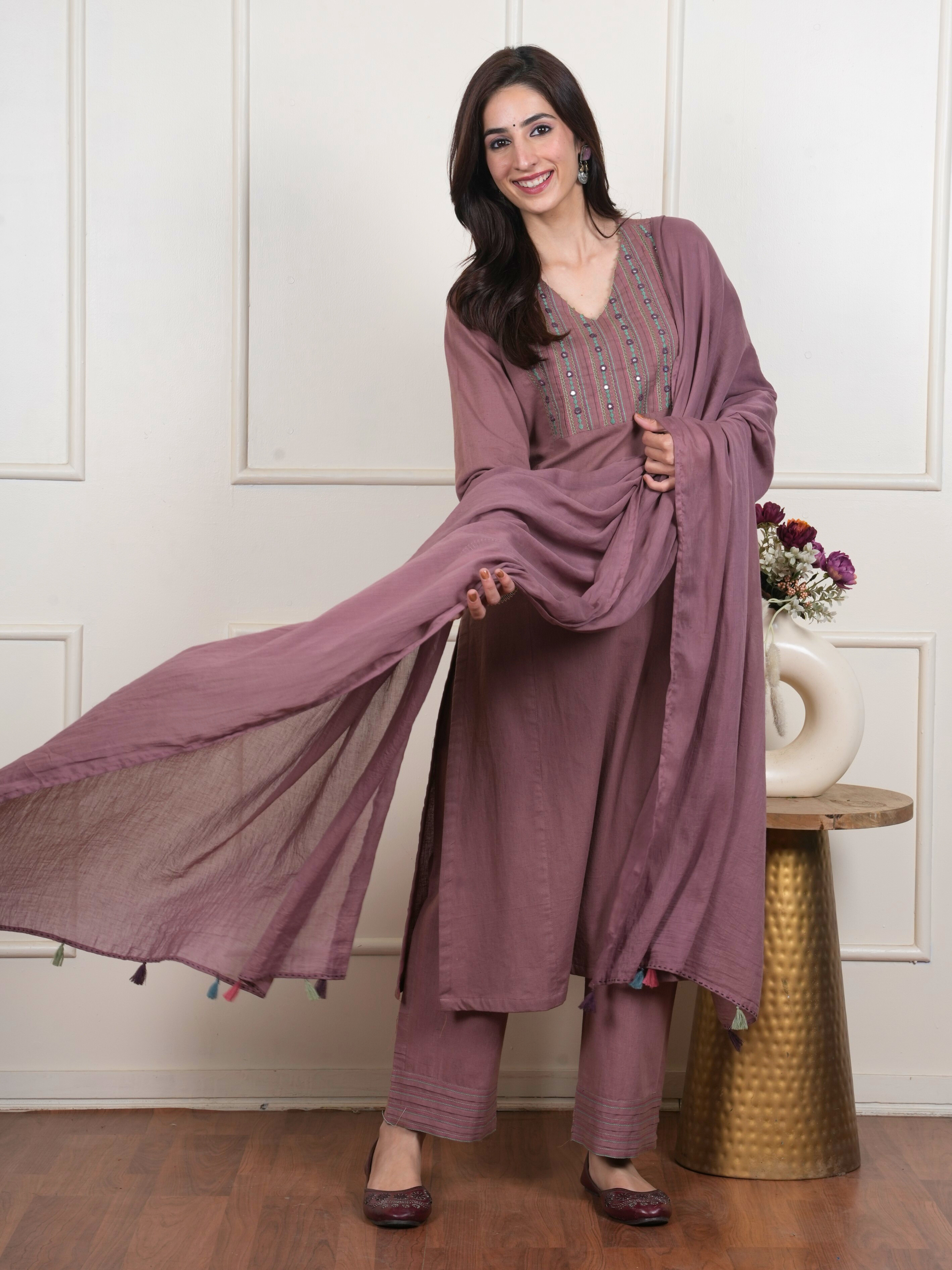 Dusty Mauve Cotton Flax Complete Suit Set