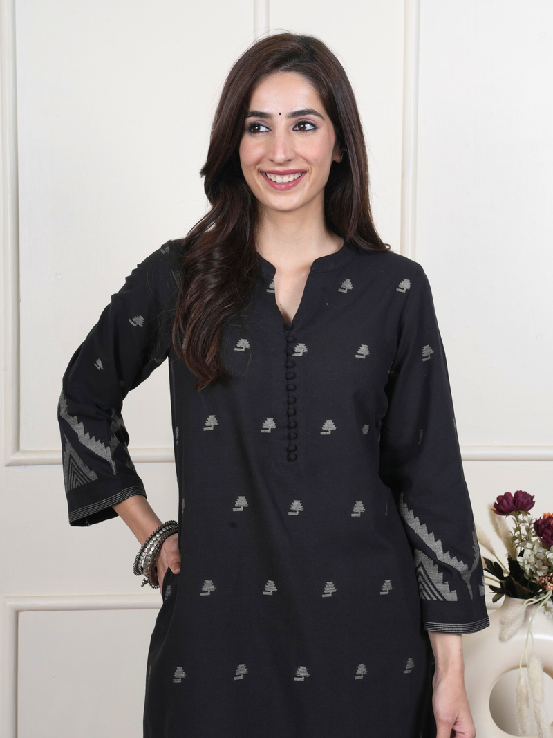 Black Cotton Handloom Kurta