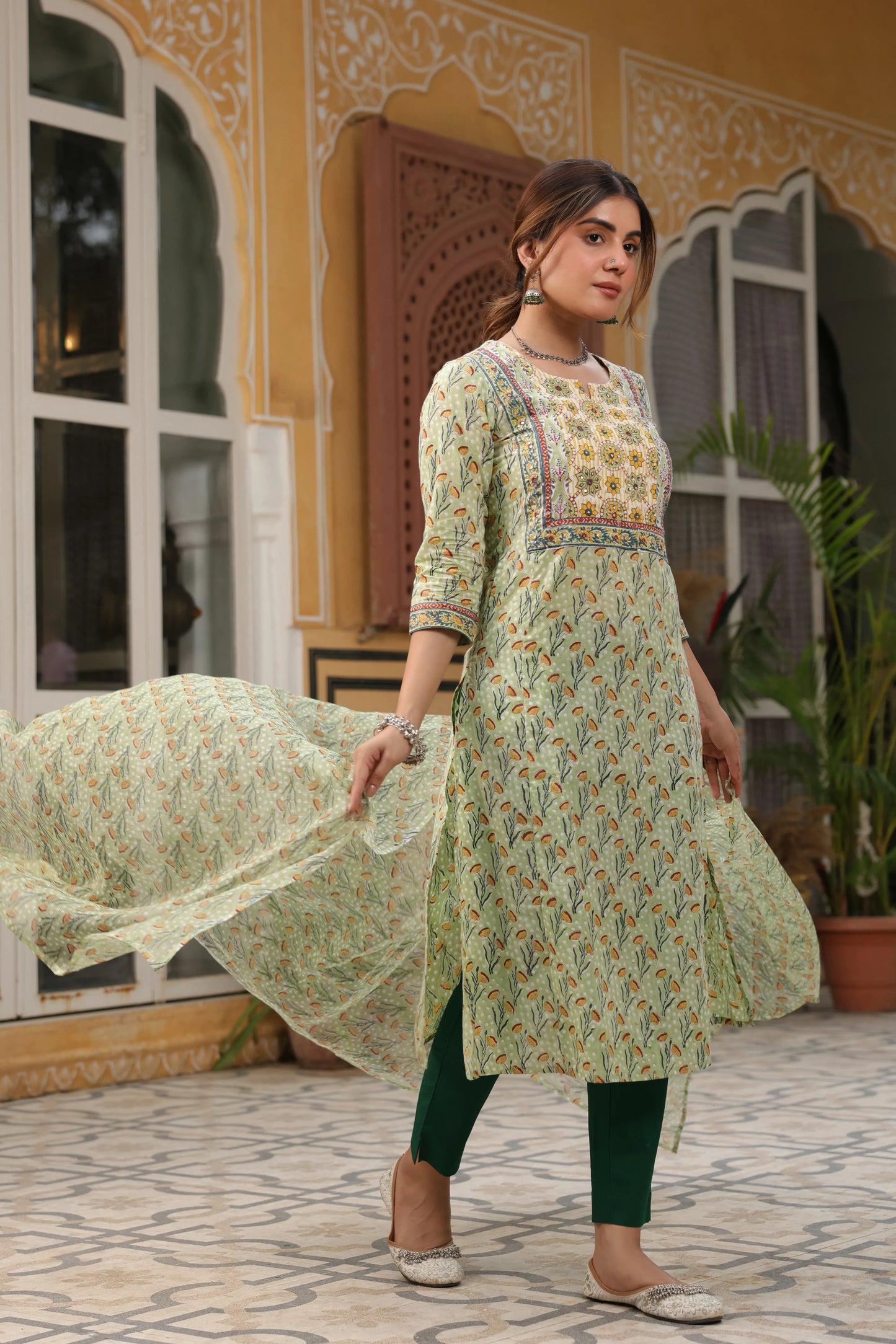 Damyanti Handblock Kurta Dupatta Set