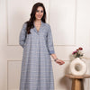 Minor Blue Colour Collar Neck Large Checks Woolen Dress For Women's