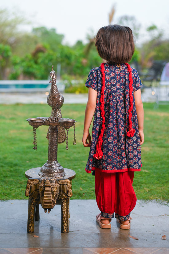 Blue Angrakha Kurta with Maroon Salwar and Dupatta